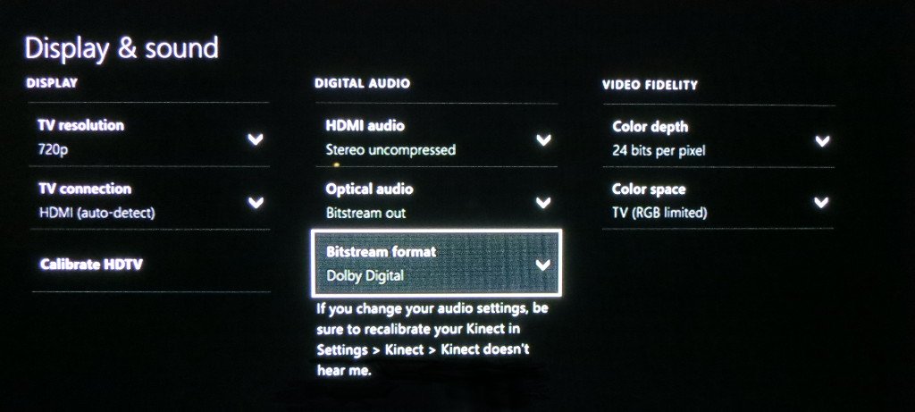 Xbox One impostazioni audio Dolby Digital